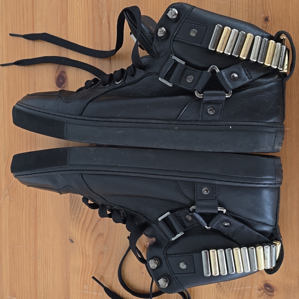 Versace Collection Black Leather Medallion High Top Sneakers Size 41 - Picture 12 of 13